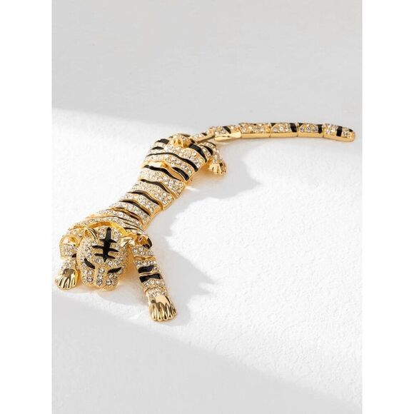 🐯 ✨ Rhinestones Crouching Tiger Bendable Design Blingy Statement Brooch NEW - Picture 5 of 14